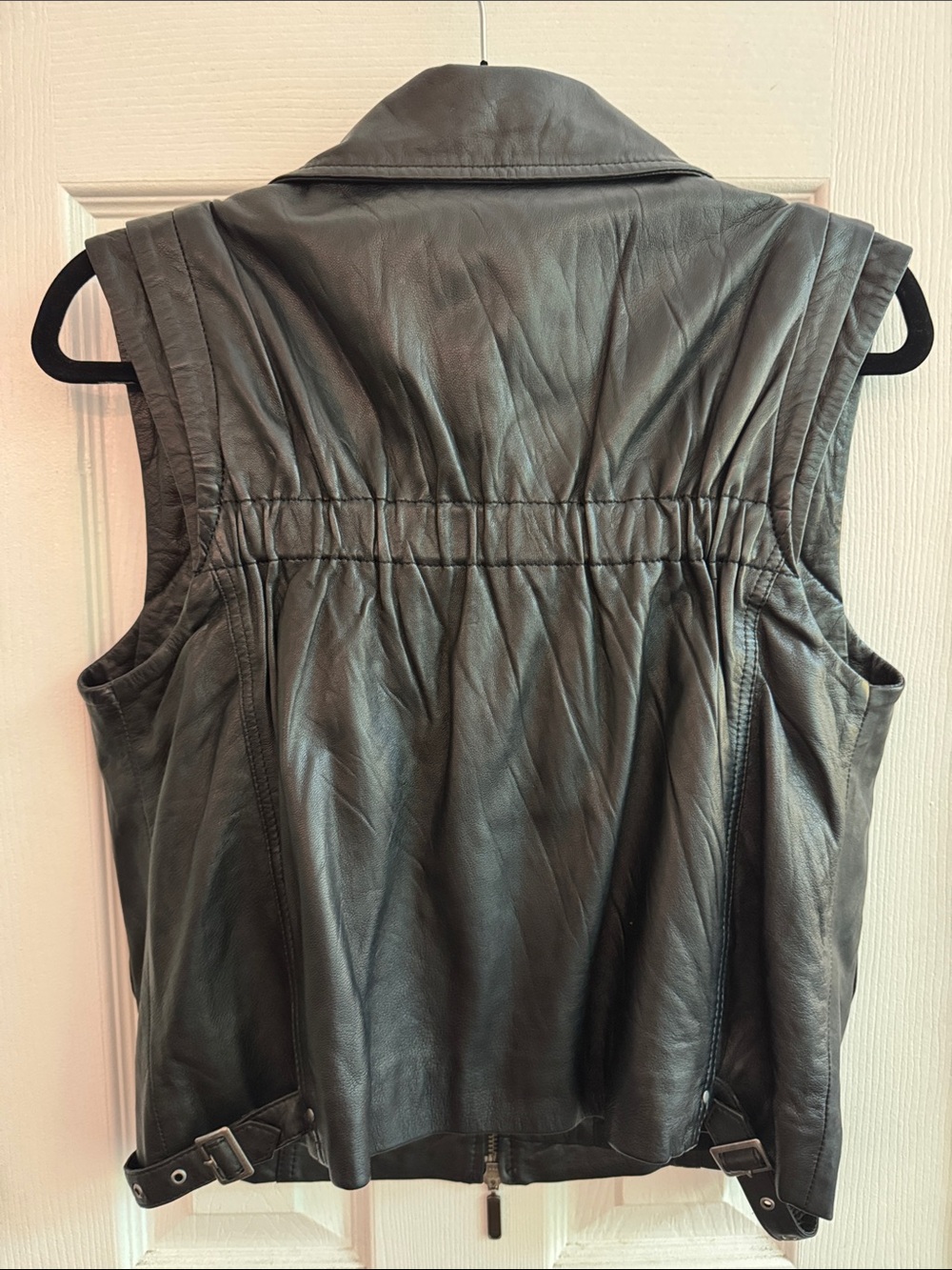 Sheepskin Leather Black Moto Vest Women’s Size 10 - Picture 4 of 7